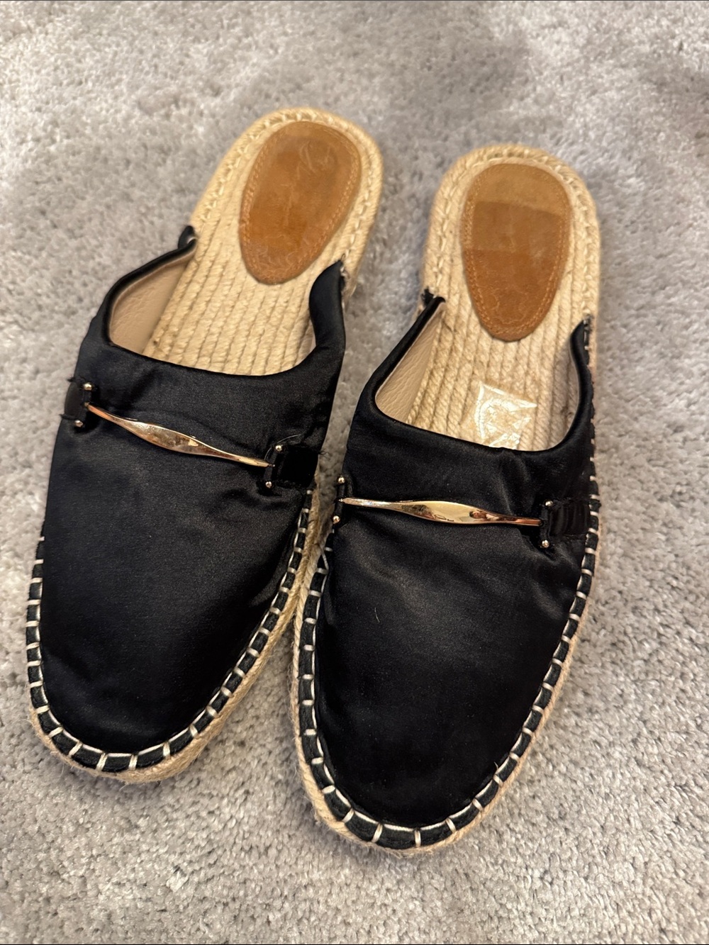 Vintage Havana Black Satin Elle Espadrille Slip on Slides Sz 10 NWOT